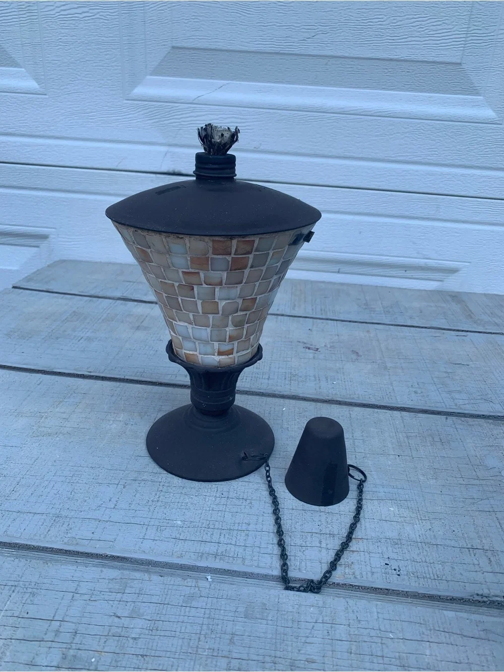 Outdoor Mosaic  Glass Tabletop Tiki Torch Lamp Citronella Oil Tabletop Torch
